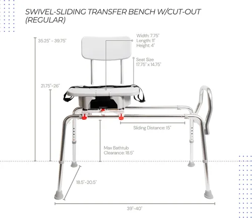 Vista 5 de Eagle Health Supplies Silla de ducha deslizante con banco de transferencia para bañera con asiento recortado, elegible para FSA/HSA, bancos de ducha