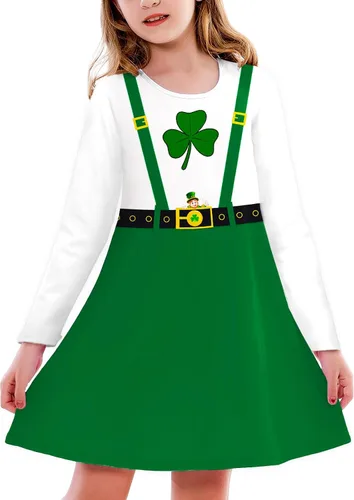 Vista 31 de Deerose Vestido de manga larga para niñas del día de San Patricio Mardi Gras, de 3 a 14 años Navidad café