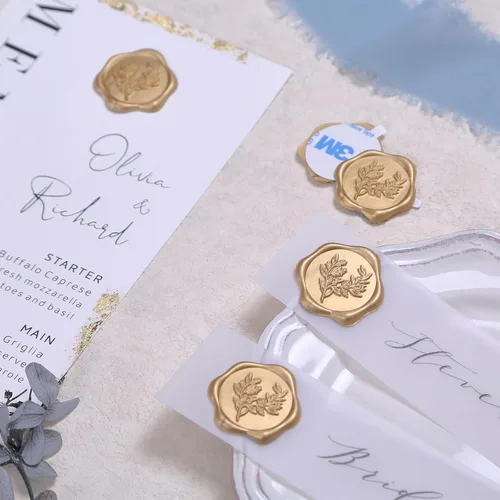 Vista 5 de UNIQOOO Calcomanías de Sello de Cera - Calcomanías de Sello de Sobre de Invitación de Boda de Eucalipto, 50 Piezas Calcomanías Autoadhesivas Hoja