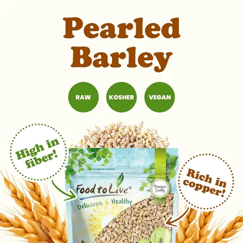 Vista 4 de Food to Live Cebada perlada, 1.5 libras - Cebada descascarada procesada, grano de cereal, kosher, vegano, a granel. Cocina más rápido. Alto