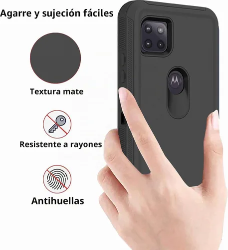 Vista 5 de Funda para Motorola Moto One 5G Ace, funda resistente de poliuretano termoplástico suave, policarbonato duro, resistente, a prueba de golpes, a Negro