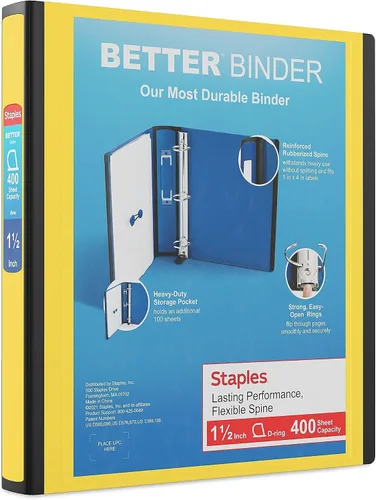 Vista 70 de Carpeta con anillos en forma de "D" de 1 pulgada para mejor visualización Staples, Negro
