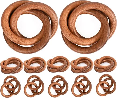 Vista 13 de Juego de 12 Servilleteros de Madera de Tres Anillos - Abrazaderas Portaservilletas para Decoración de Mesa de Comedor - Anillos Rústicos Modernos