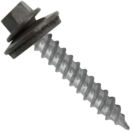 Vista 112 de 12 tornillos para techos de metal gris ABC de 1-1/2 pulgadas, cabezal de arandela hexagonal, arranque automático/roscado, arandela EPDM. 1 bolsa
