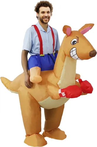 Vista 2 de HZGDEJTG Disfraz inflable de canguro con guantes de gran tamaño para fiestas, reuniones, festivales y diversión