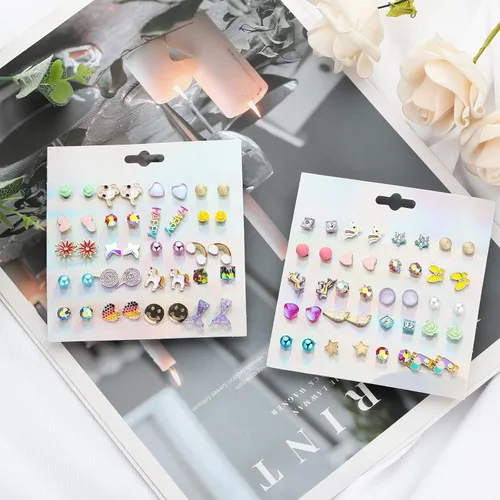 Vista 2 de NEWITIN 20 pares40 pares60 pares80 pares de aretes coloridos y lindos aretes hipoalergénicos de acero inoxidable para niñas y mujeres