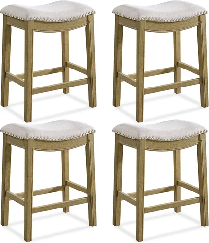 Vista 10 de ROME + OAK Juego de 2 Taburetes de Mostrador Parker de 26", Taburete de Bar de Cocina sin Respaldo Tipo Silla de Montar en Acabado de Madera Natural