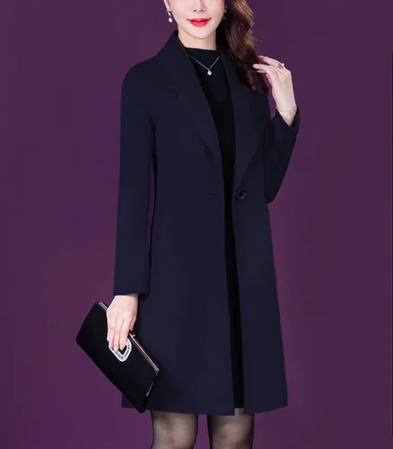Vista 3 de Aprsfn Elegante gabardina de mezcla de lana ajustada de longitud media para mujer