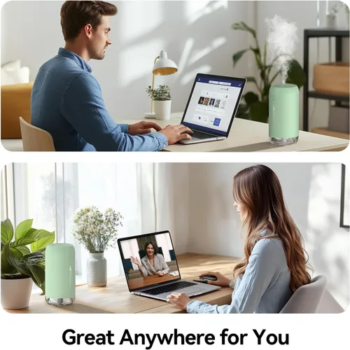Vista 6 de Mini humidificador portátil, humidificador pequeño de niebla fría de 11.8 fl oz para plantas, humidificador de escritorio personal USB para Verde