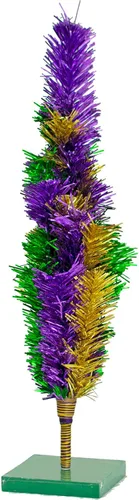 Vista 5 de Lee Display Árbol de Navidad de oropel con temática de Mardi Gras de 18 pulgadas, morado, dorado y verde