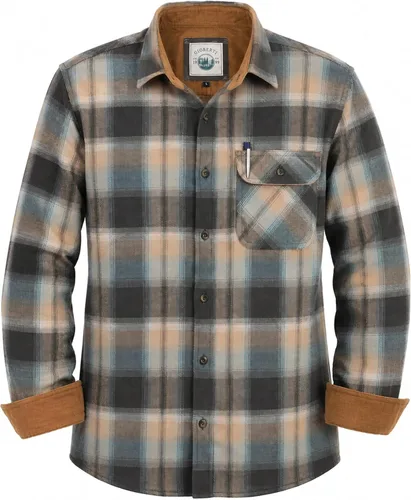 Vista 37 de Gioberti - Camisa a cuadros de franela cepillada de 100% algodón para hombre con contraste de pana Carbón vegetal
