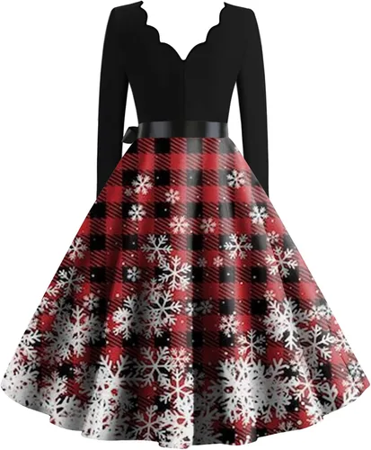 Vista 2 de BAXLIMEK Vestido de cóctel para mujer, vestido de fiesta con estampado navideño de moda para otoño e invierno 2023