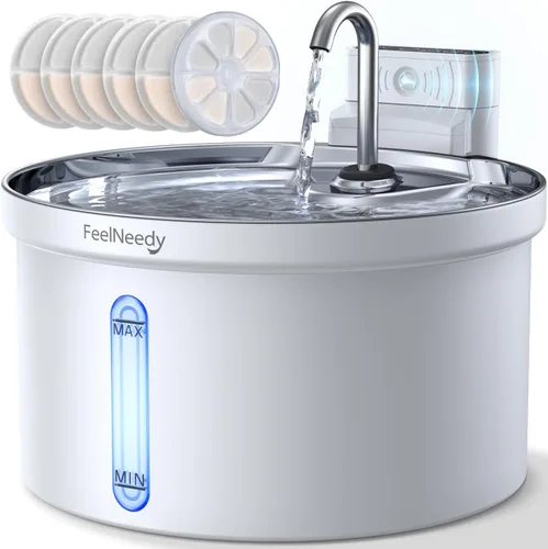 Vista 13 de Fuente de agua inalámbrica para gatos [Separación de agua y batería] FEELNEEDY Fuente para gatos operada por batería de 4000mAh, fuente