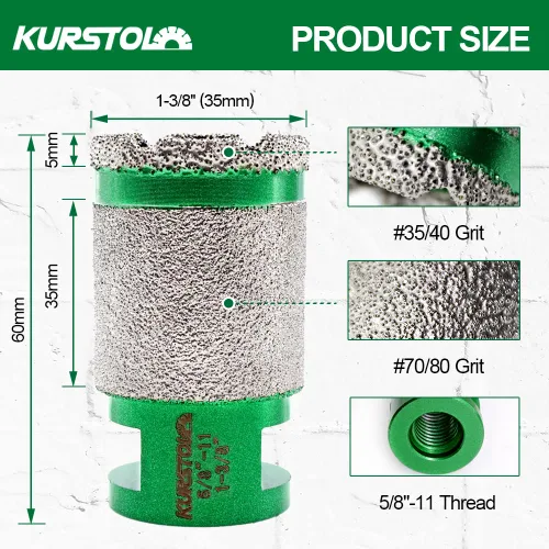 Vista 2 de Broca de núcleo de diamante – Broca de fresado de dedo de diamante de diámetro 1-3/8 pulgadas X5/8-11 rosca para agrandar dar forma bisel redondo