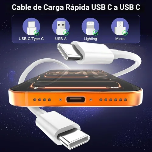 Vista 2 de Cable USB C a USB C, paquete de 3 [3 pies+6 pies + 10 pies] Cable de carga Carga flexible para cama, escritorio, automóvil y viajes, compatible