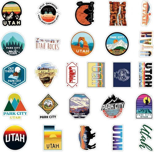 Vista 3 de Paquete de 61 calcomanías de Utah, vinilo estético de Estados Unidos impermeable para botella de agua, patineta, laptop, teléfono, diario, álbumes