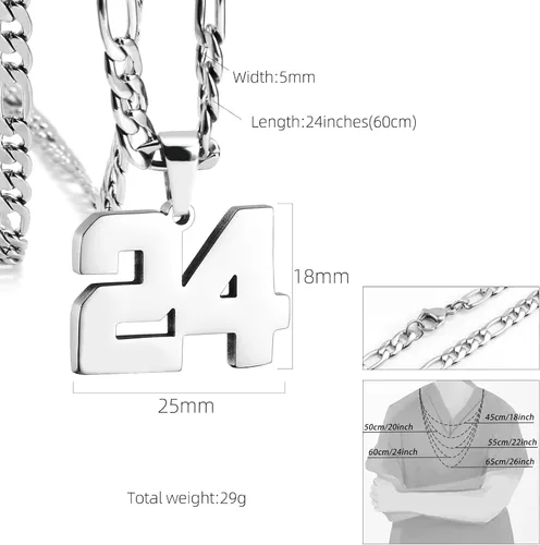 Vista 2 de MIMITLTY Personalized Jersey Number Necklaces for Mens,Athletes Stainless Steel Sport Number Pendant Chain for Boys BaseballBasketballFootball Team