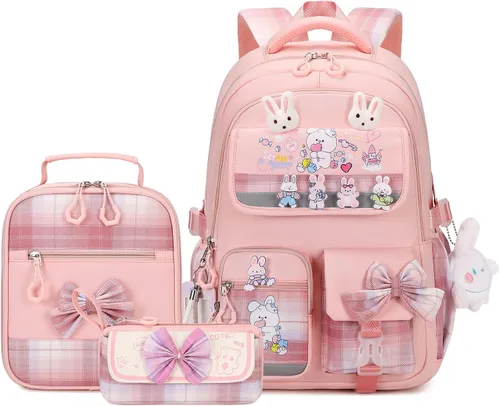 Vista 9 de CYOQX Mochila escolar para niñas, 3 piezas, con lonchera, juego de mochila para adolescentes y niñas, linda mochila escolar para niños y niñas