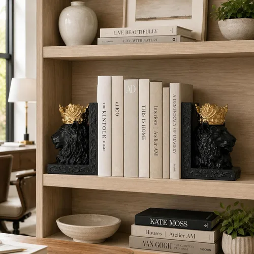 Vista 5 de Par de sujetalibros decorativos con cabeza de león negro de 7