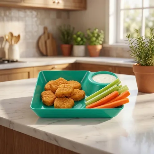 Vista 7 de Juego de 4 tazones de patatas fritas y de inmersión, platos de plástico reutilizables para servir aperitivos con compartimento de salsa integrado