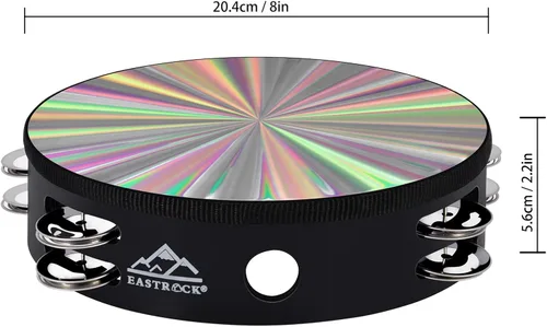 Vista 2 de EASTROCK Pandereta Radiante de Mano de 8 Pulgadas con Doble Fila de Cascabeles Pandereta Reflectante Instrumento Musical para Niños Adultos Iglesia