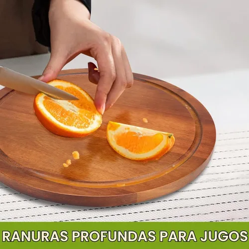 Vista 3 de Tablas de cortar redondas de madera de acacia para cocina pequeña tabla de Tabla de cortar decorativa no tóxica para servir pan, tablas de queso