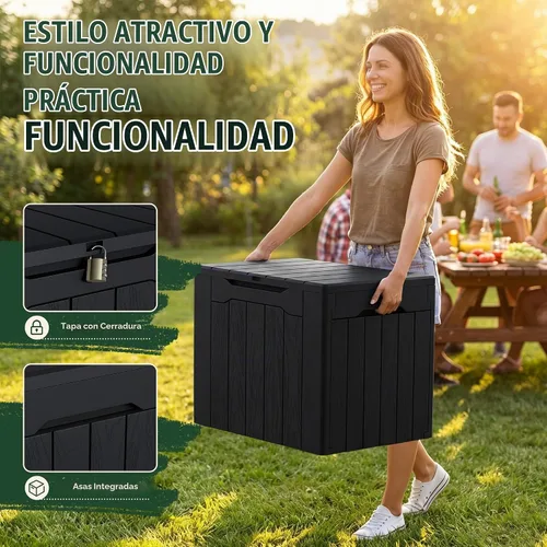 Vista 2 de Devoko Caja de cubierta de 29 galones, caja de almacenamiento al aire libre de resina impermeable Negro