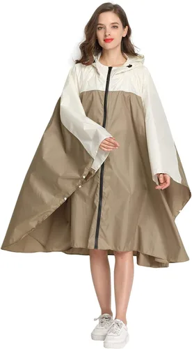 Vista 5 de Spmor Poncho de lluvia impermeable con capucha para adultos con cremallera