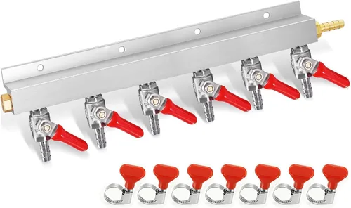 Vista 9 de Colector de CO2, distribuidor de gas de CO2 de 4 vías OD 5/16 pulgadas para púas de barril de cerveza, divisor de CO2 Kegerator con válvulas