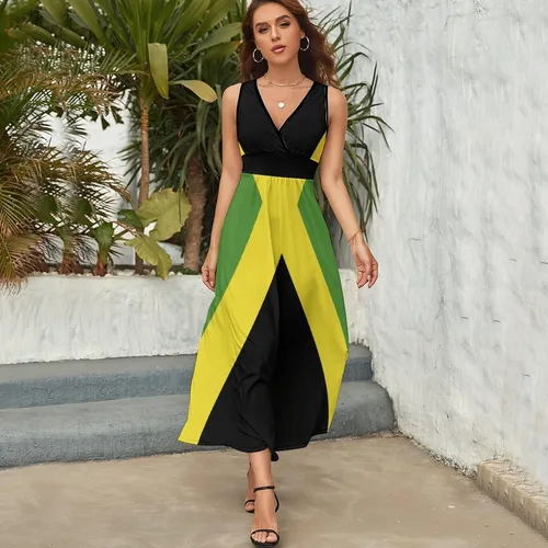 Vista 4 de Vestidos casuales con estampado de la bandera de Jamaica para mujer, top de verano, talla L