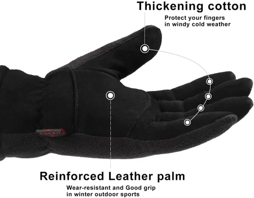 Vista 4 de OZERO Winter Gloves Deerskin Suede Leather and Insulated Polar Fleece Water Resistant Thermal Gifts for Men and Women