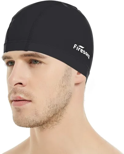 Vista 18 de Gorro de natación de tela Firesara, gorro de baño de alta elasticidad mantiene el cabello limpio y transpirable, se ajusta tanto al cabello largo
