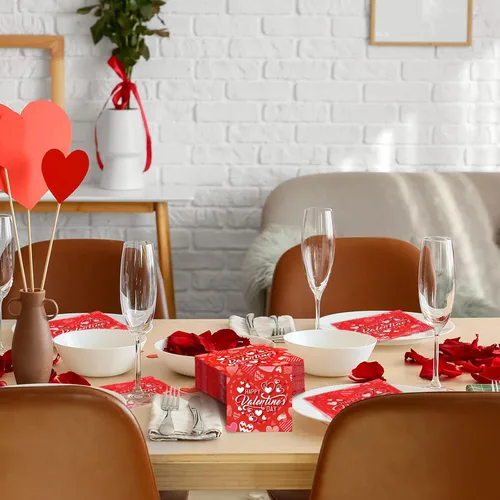 Vista 5 de Servilletas de papel desechables para el día de San Valentín, 200 unidades, 2 capas, para almuerzo, cena, decoración del día de San Valentín