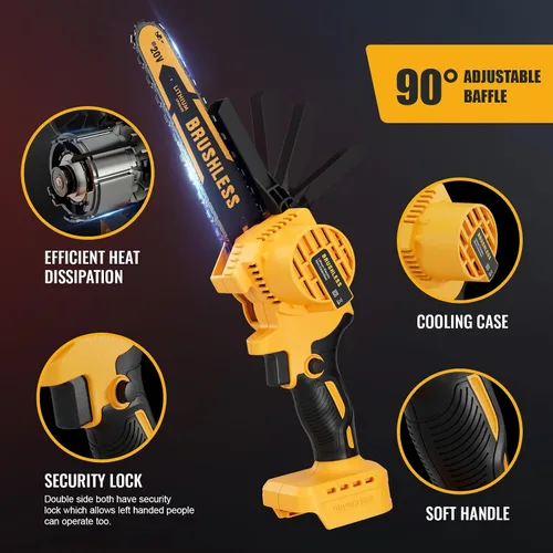 Vista 4 de Mini motosierra inalámbrica de 8 pulgadas para batería Dewalt 20V MAX alimentada por electricidad (SIN batería), motosierra eléctrica, motosierra