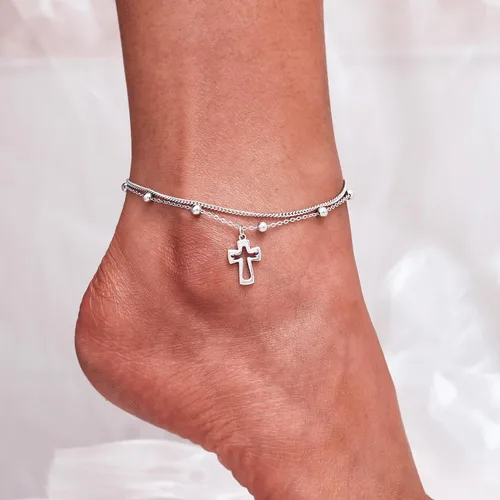 Vista 26 de CHIC & ARTSY Tobilleras de plata de ley S925 para mujer, pulsera de tobillo ajustable multicapa para playa, joyería de verano para mujer, de 10 a 11