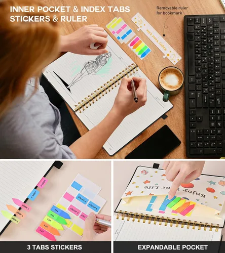 Vista 6 de Cuaderno grande en espiral para mujeres y hombres, 300 páginas rayadas numeradas, con rayas universitarias, cuaderno encuadernado en espiral de tapa