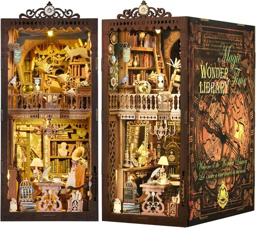 Vista 14 de Kit de Rincón de Libros, Kits de Rincón de Libros para Adultos, Construcción de Modelo de Rincón de Libros DIY, Rompecabezas de Madera 3D DIY