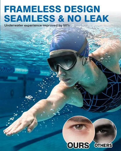 Vista 2 de Zoomsnail Paquete de 2 gafas de natación de visión amplia sin montura para adultos, antivaho con fugas UV para hombres y mujeres