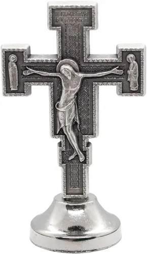 Vista 7 de VILLAGE GIFT IMPORTERS Mini estatua de santo Figuras clásicas cristianas y católicas Metal plateado Parte inferior adhesiva Decoración