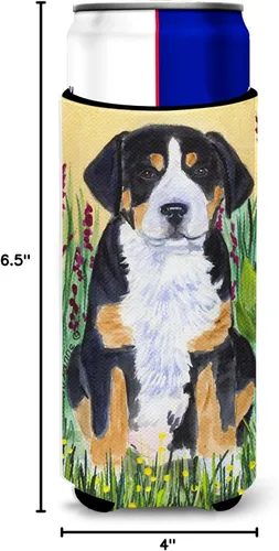 Vista 6 de Caroline's Treasures SS8217MUK Greater Swiss Mountain Dog Ultra Hugger para latas delgadas puede enfriar la manga de la bebida lavable a máquina