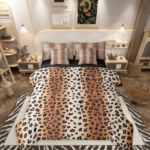 Vista 24 de Erosebridal Juego de edredón de 7 piezas con estampado de leopardo, tamaño Queen, juego de ropa de cama súper suave con estampado de guepardo, juego
