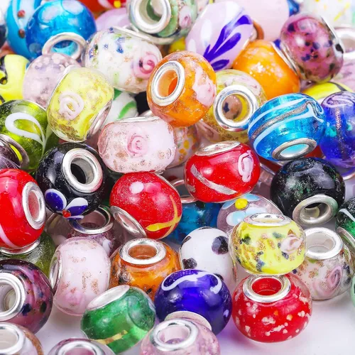 Vista 6 de RUBYCA Cuentas de Murano para hacer joyas, cuentas de vidrio de agujero grande para pulseras de cadena de serpiente europea, fabricación de pulseras