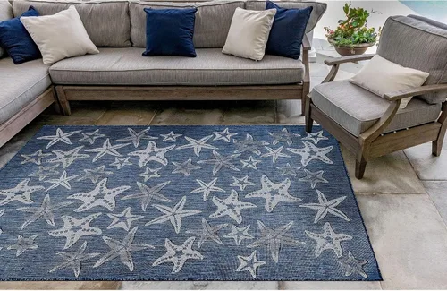 Vista 55 de Liora Manne Marina - Alfombra de área duradera de mezcla sintética tejida a máquina para interiores/exteriores - Gráfico contemporáneo océano global