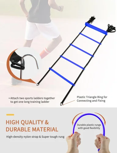 Vista 9 de GHB Agility Ladder,Football Training Equipment Set,4 Agility Hurdles, 20 feet12 Rungs Speed Ladder,12 Disc Cones,Resistance Parachute, Jump Rope, 5
