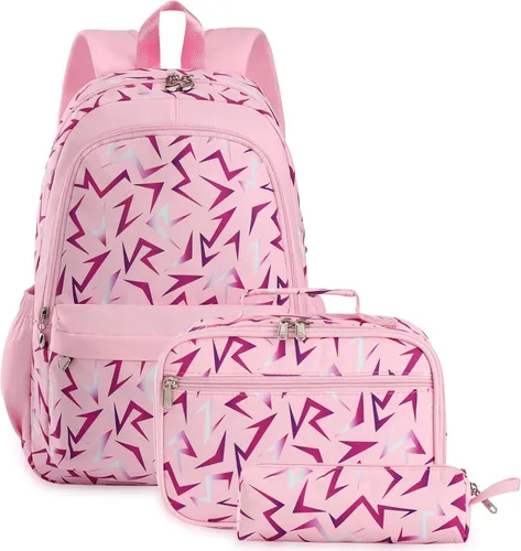 Vista 11 de Backpack for Girls, Kids Backpack Set with Lunch Box & Pencil Bag Margarita azul