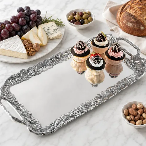 Vista 5 de Arthur Court - Bandeja decorativa de aluminio para servir uvas, 21 x 10 pulgadas