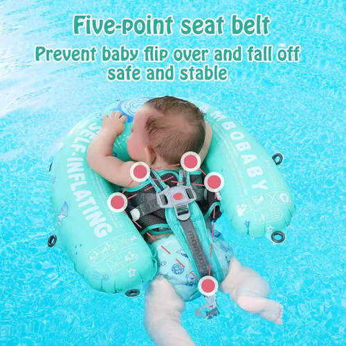 Vista 4 de Flotador Mambobaby para bebé de piscina con toldo y cola Flotador portátil para bebé autoinflable, plegable, flotador de natación, cama flotante