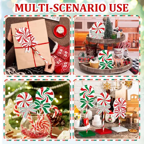 Vista 6 de Juego de 3 piezas de decoración de mesa de Navidad, dulces de madera, decoración de bandeja escalonada de Navidad roja, decoración rústica de mesa