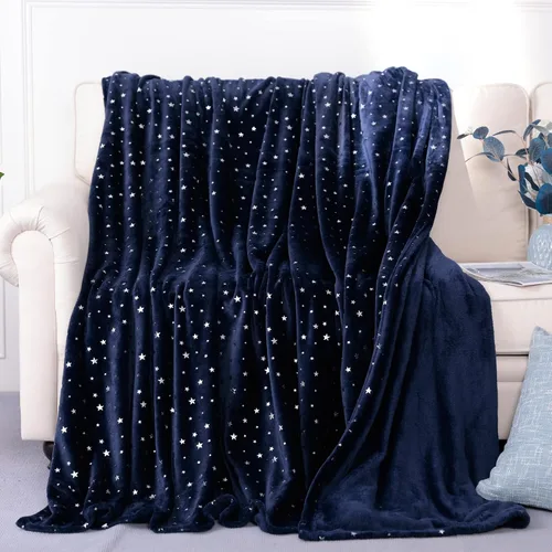 Vista 9 de Stellhome Manta de estrellas azul marino, cálida y ligera, de franela de forro polar, súper acogedora y cómoda para todas las estaciones