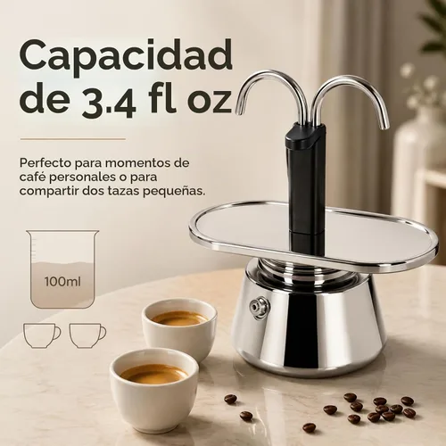 Vista 6 de Olla de Moka de Acero Inoxidable, Cafetera de Espresso de 2 Tazas para Estufa con Doble Boca, Fácil de Operar, Prepara Café Rápidamente, Olla